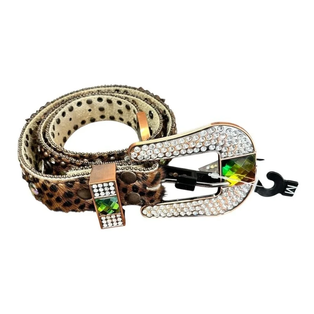 Nocona Women's Leopard Print‎ Rhinestone Western Belt Size M